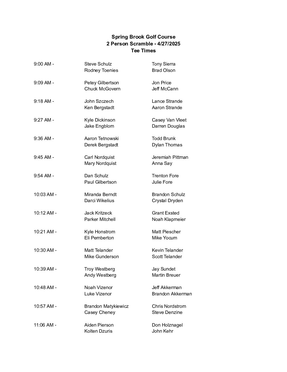 2 Person Scramble Tee Times